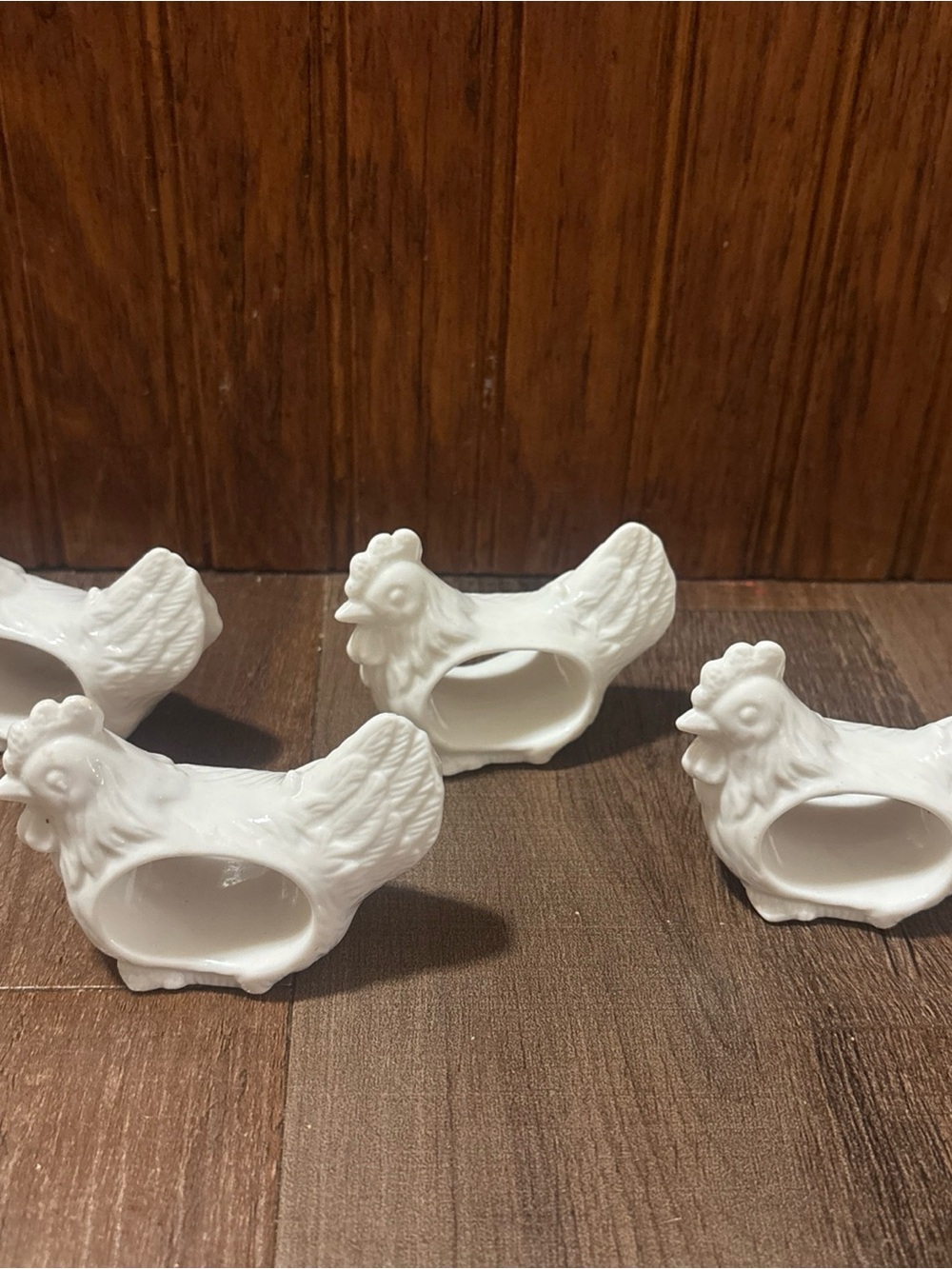 Ceramic White Hen Napkin Rings - Set of 4